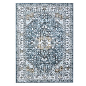 Washable Distressed Floral Print Area Rugs for Bedroom Living Room, Vintage Soft Non Slip Dining Room Carpet - 1 of 4