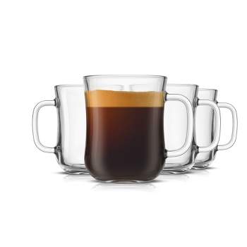 JoyJolt Diner Tea Coffee Mugs Glasses Set - 15.5 oz - Set of 4 Cafe Style Clear Coffee Mug