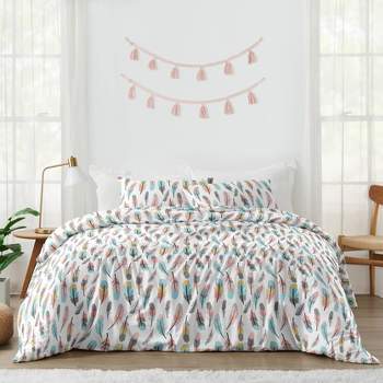 3pc Feather Full/Queen Kids' Comforter Bedding Set Gray and Coral - Sweet Jojo Designs