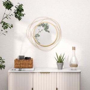 VYNXARIA 42" x 22" Metal Wall Art Modern Mirror Decor Home Hanging Wall Sculptures for Living Room Bedroom Dining Room, Gold - 1 of 4