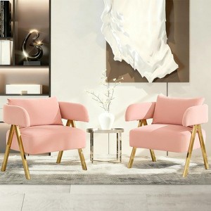 TYBOATLE  Modern Velvet Accent Chairs Set of 2, Comfy Upholstered Barrel Chairs, Mid-Century Modern Reading Armchairs, Pink - 1 of 2