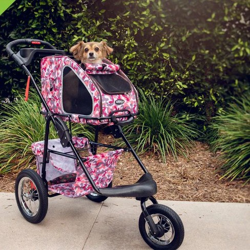 Petique 5 in 1 Pet Stroller Complete Set with Pet Carrier and Stroller Frame Pink camo