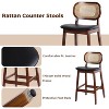 Mid Century Modern Rattan Bar Stools, Counter Height with Faux Leather/Boucle Fabric Upholstery & Rattan Back for Kitchen Island - 3 of 4