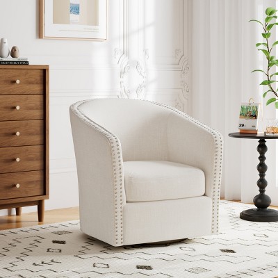 Swivel Barrel Accent Chair,31.25" Linen Upholstered Club Chair with Nailhead Trim for Living Room,Bedroom,Office-Baofuwish