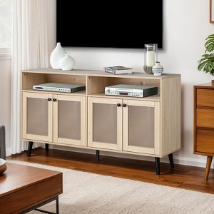 ORRD Mid-Century Modern TV Stand - Natural Finish with Tapered Legs & Cabinet Storage for Living Room - 1 of 4