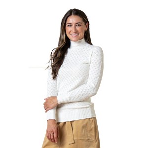 Hope & Henry Women's Organic Diamond Stitch Mock Neck Sweater - 1 of 4