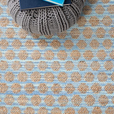 Cape Cod Blue and Natural Hand-Knotted Cotton Runner Rug
