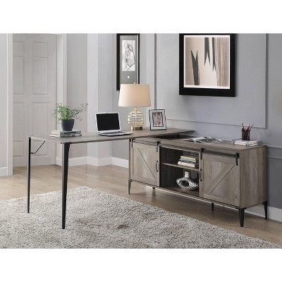 NicBex Home Office Desk L-Shaped Morden Writing Desk with 6 Storage Compartments, Sliding Door, Wooden Desktop and Metal Legs for Study and Work