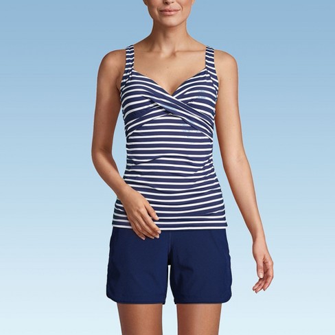 Lands End Women s Long Torso V neck Wrap Underwire Tankini Swimsuit Top 12 Deep Sea white Media Stripe Target