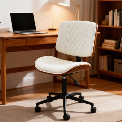 QingMoon Home Office Chair, Adjustable Swivel Desk Chair, PU Leather Computer Chair, Diamond Tufting Design for Studio and Meeting Room