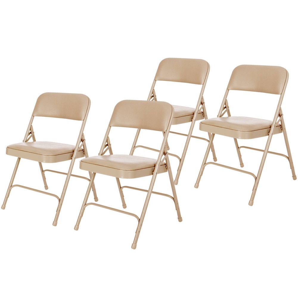 Photos - Computer Chair Set of 4 Premium Vinyl Padded Folding Chairs Beige - Hampden Furnishings