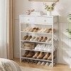 WOWLIVE 5-Tier Shoe Rack Black Metal with Wood Top Shelf and 2 Non-woven Drawers,Rustic Brown Black White - 2 of 4