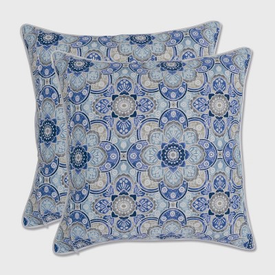 Keyzu Medallion 2pc Square Outdoor Throw Pillow Set Blue - Pillow Perfect