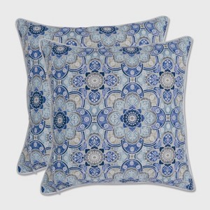 Keyzu Medallion 2pc Square Outdoor Throw Pillow Set Blue - Pillow Perfect - 1 of 4