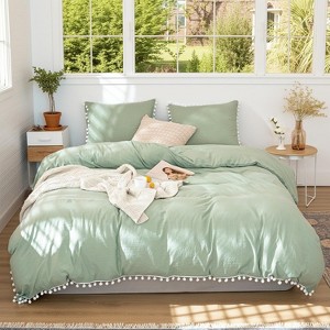Boho Pom Pom Comforter Set – Soft Lightweight All Season Bedding with Decorative Fringe, Extra Soft Microfiber, Twin/Queen/King - 1 of 4