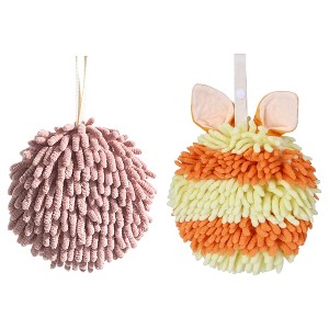 REGALWOVEN 2 Pcs Comfortable Soft Absorbent Chenille Ball Fuzzy Hand Towels - 1 of 4