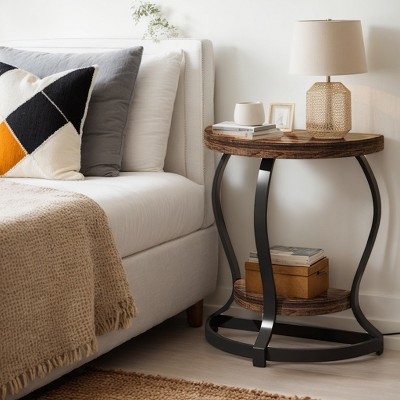 Hommoo Half-Round End Table, Side Table with 2-Tier Shelves