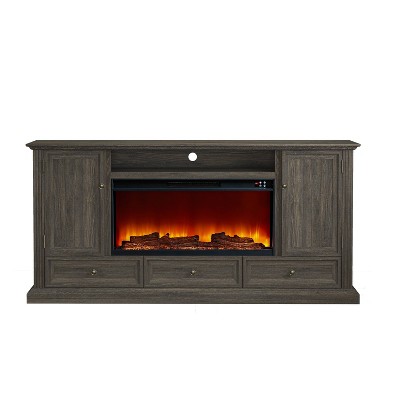 Festivo 72" Vintage TV Stand for TVs up to 70" with Electric Fireplace Brown: MDF Media Console, Storage