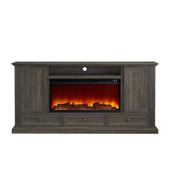 72" Vintage TV Stand for TVs up to 70" with Electric Fireplace Brown - Festivo