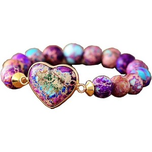 Women's Wrap Bracelet with Natural Jasper Crystal Stone Beads, Bohemian Leather Strand Bracelet - 1 of 4