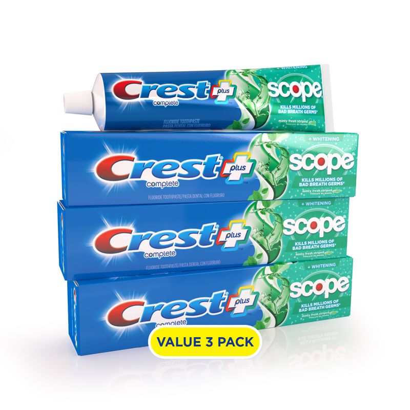 Crest + Scope Complete Whitening Toothpaste Minty Fresh - 5.4oz/3pk, 3 of 14