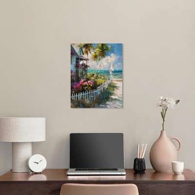 Colorful Coastal Beach House Canvas Wall Art, 16" x 20"