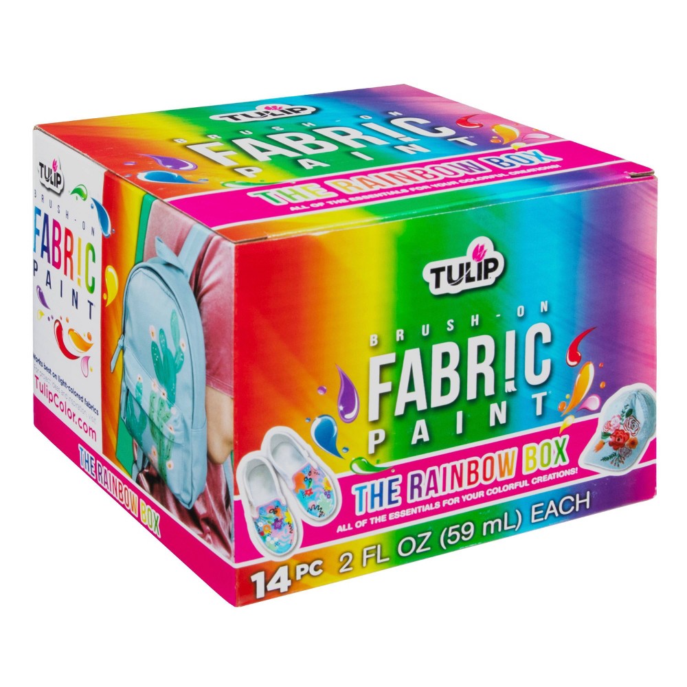 Tulip Color 14pk 2oz Brush-On Fabric Paint Kit Rainbow: Water-Based Acrylic Craft Paint for Kids & Art Projects