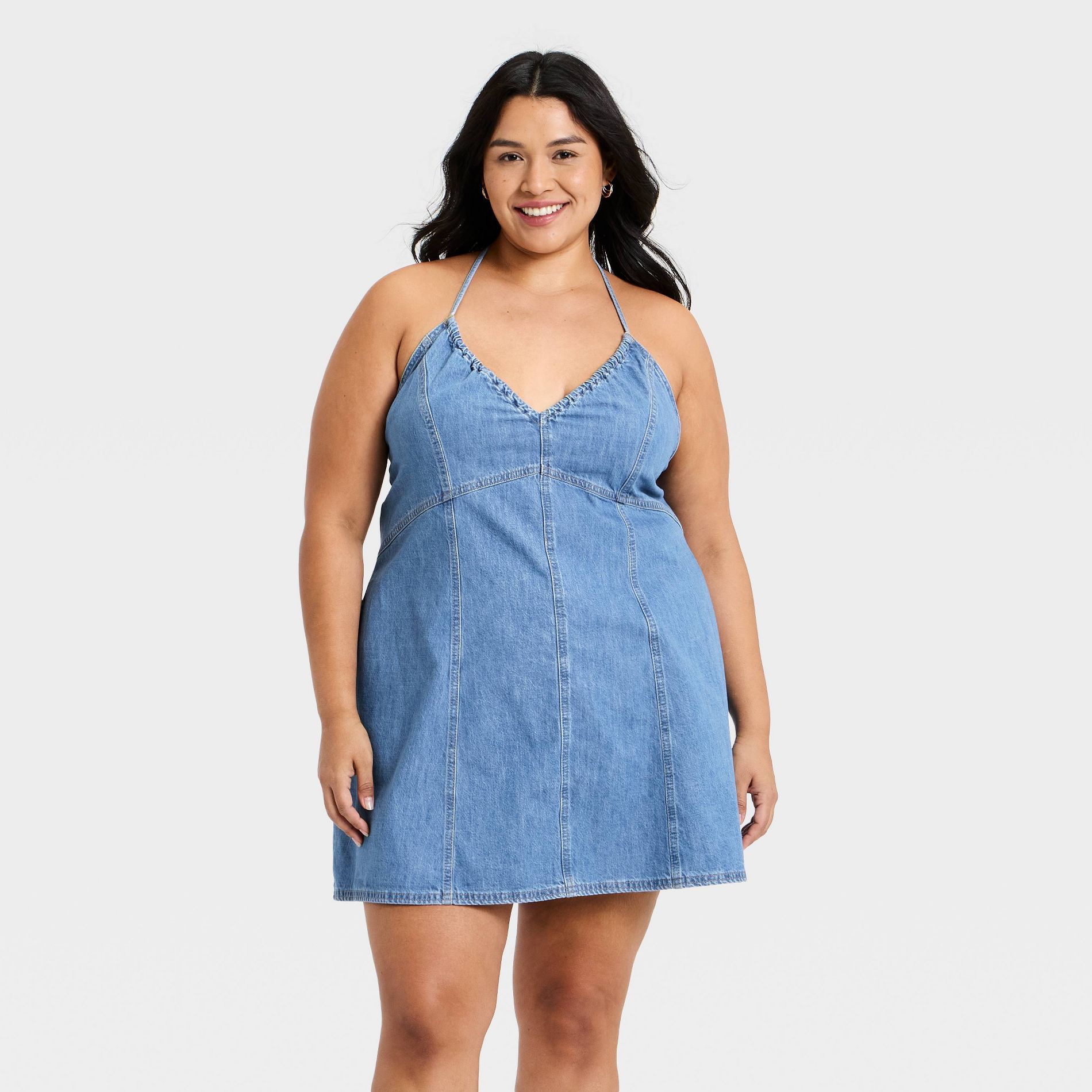 Women's Mini Halter Denim Dress - Universal Thread™ Medium Wash