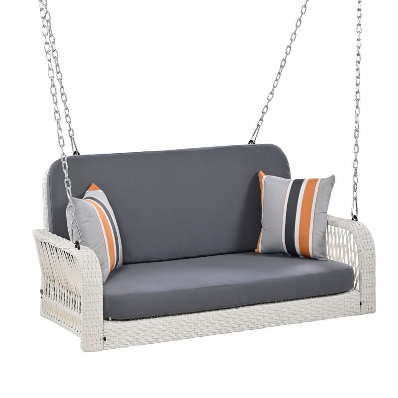 2-Seater Patio PE Wicker Porch Swing, Hanging Bench With Chains For Backyard/Garden/Poolside 4A - ModernLuxe, 4 of 12
