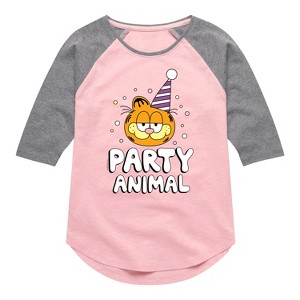 Girls' - Garfield - Party Animal Shirt Tail Raglan Graphic T-shirt - 1 of 4