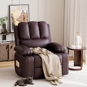 Oversized 27" Power Recliner Chair with Heat and Massage - 360° Swivel Faux Leather Rocking Chair for Adults with Cup Holder - 1 of 4