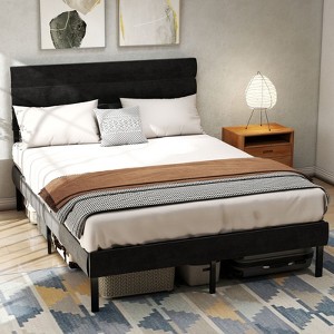NicBex All Size Modern Platform Bed with Upholstered Headboard & Wooden Slatted Frame,Bed Frame No Box Spring - 1 of 4
