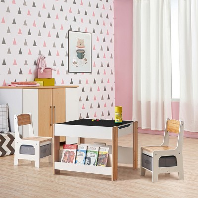 White and Gray Kids Art Play Activity Table with Storage Baskets