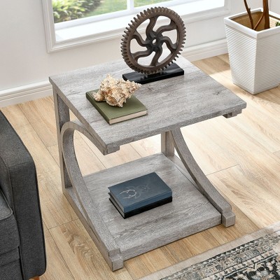 Okak 23.8" Unique Solid Wood Coffee Table, Modern Center Table with Storage, Special Shape for Living Room, Kitchen & Apartment, Gray
