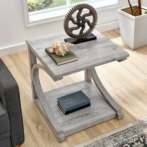 Okak 23.8" Unique Solid Wood Coffee Table, Modern Center Table with Storage, Special Shape for Living Room, Kitchen & Apartment, Gray - 1 of 4