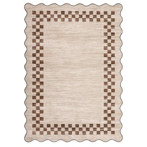 Washable Modern Bordered Grid Rug Non Slip Low Pile Rug Soft Contemporary Throw Floor Cover Foldable Indoor Carpet for Living Room Bedroom - 1 of 4