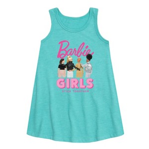 - Barbie - Girls Stick Together Graphic Sleeveless Aline Dress - 1 of 2