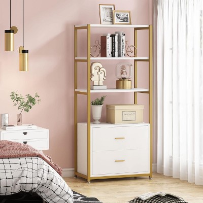 White and Gold 4-Tier Baker's Rack with Drawers