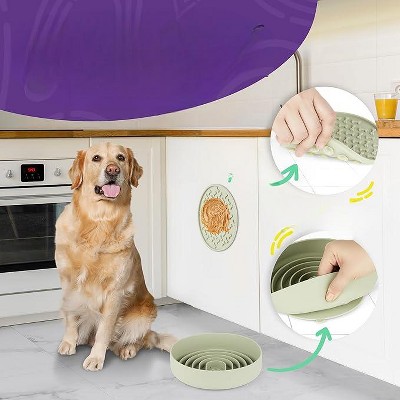 Green Silicone Slow Feeder Dog Bowl Set with Lick Mat