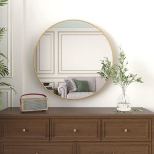 Wooakway Round Black/Gold/Silver Metal Accent Wall Mirror Modern Bathroom Vanity Mirror for Living Room Entryway Over Mantel Decor - 1 of 4