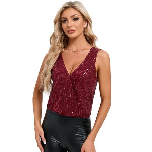 Clearlove Women's Sparkling V-Neck Backless Tank Top Sequin Glitter Sleeveless Party Vest Evening Going Out Top - 1 of 4
