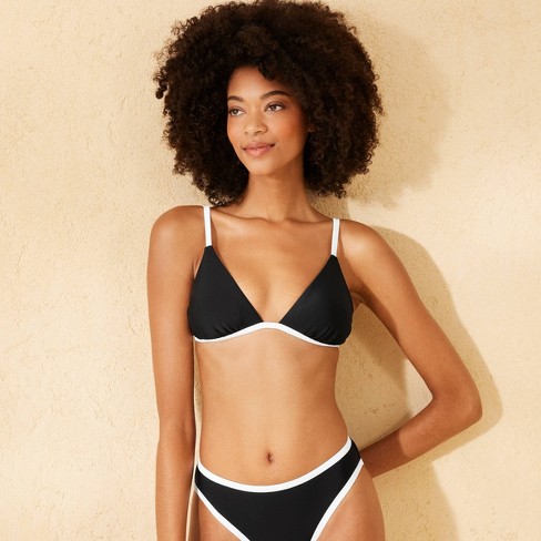 Women s Contrast Binding Triangle Bikini Top Shade Shore Black white L Target