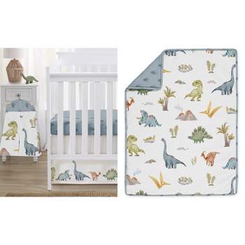 Sweet Jojo Designs Boy Baby Crib Bedding Set - Watercolor Dinosaur Dino Multicolor 4pc