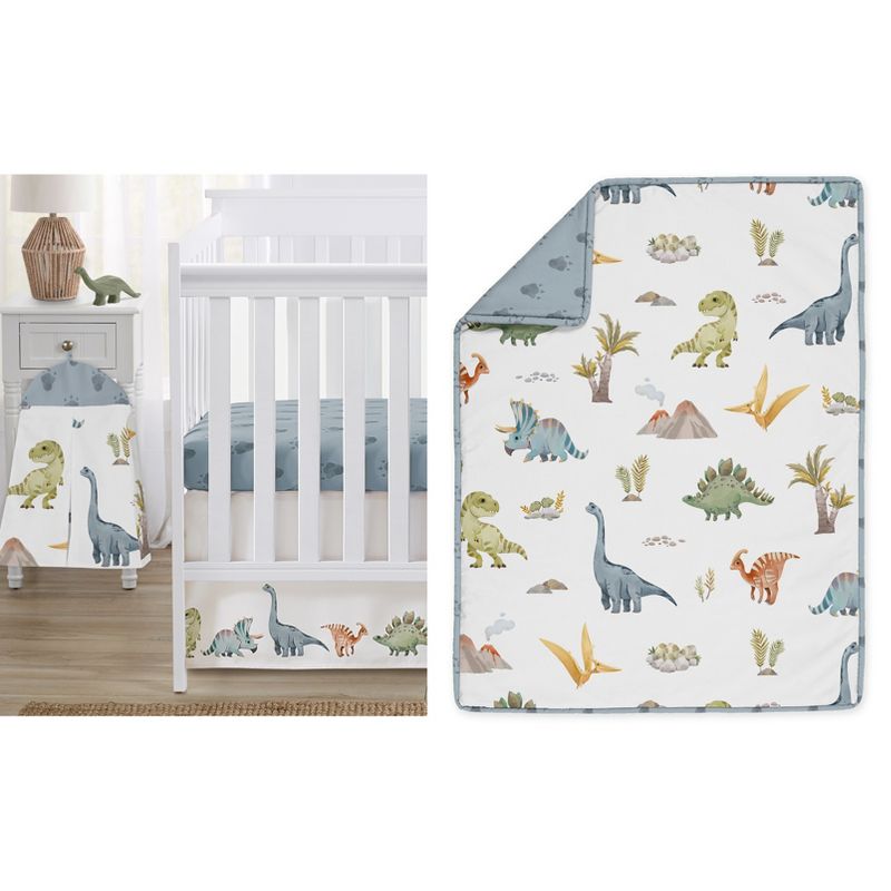 Sweet Jojo Designs Boy Baby Crib Bedding Set - Watercolor Dinosaur Dino Multicolor 4pc, 1 of 7