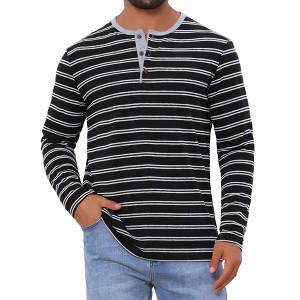 INSPIRE CHIC Men's Casual Long Sleeve Contrasting Colors Striped Henley T-Shirts - 1 of 4