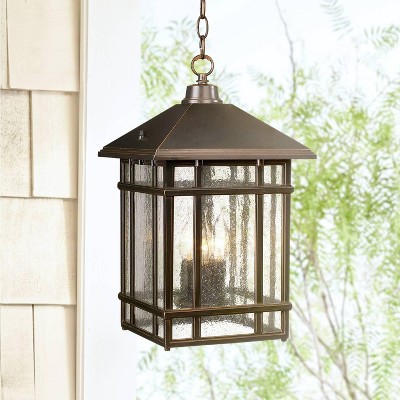 Bronze 16.5" Art Deco Outdoor Hanging Light with Frosted Glass