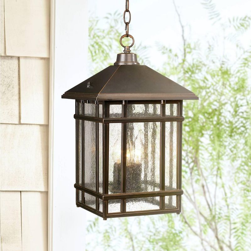Kathy Ireland Art Deco Outdoor Hanging Light Rubbed Bronze 16 1/2 Seeded Glass Panels Damp Rated for Exterior House Porch Outside, 2 of 5