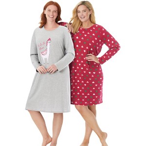 Dreams & Co. Women's Plus Size 2-Pack Long-Sleeve Sleepshirt - 1 of 4