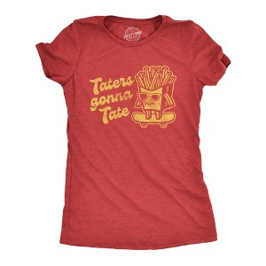 Womens Taters Gonna Tate Tshirt Funny French Fries Skateboarding Graphic Tee - Crazy Dog Women's T Shirt - 1 of 4