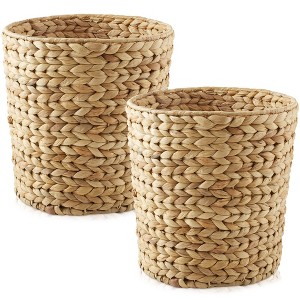 (Set of 2) Casafield Water Hyacinth Waste Baskets - Natural, Woven Trash Bins for the Bathroom, Bedroom, Laundry Room, Home Office - 1 of 4